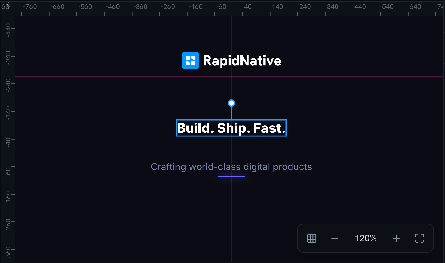 MotionSlick canvas with rulers, guides and a selected headline layer